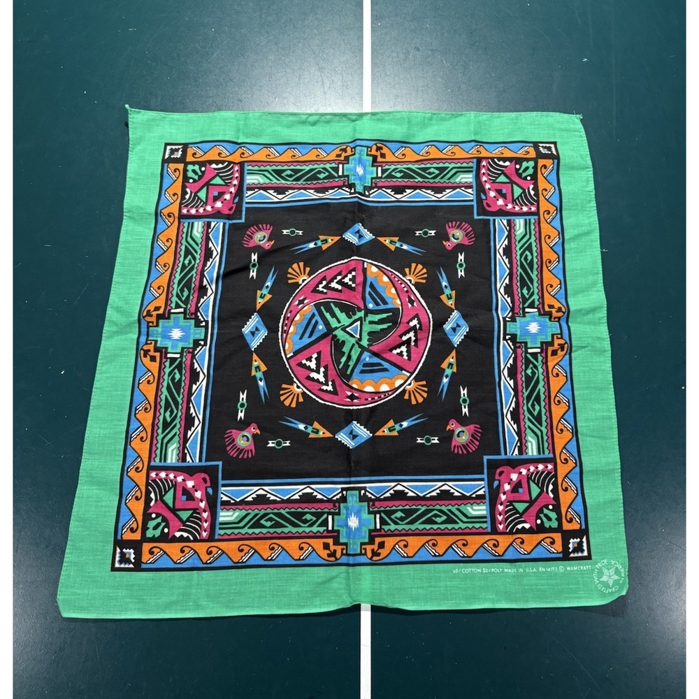 Vintage Southwestern Native American Design Art Artwork Bandana Hankerchief 90s